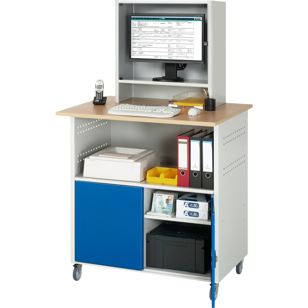 Productafbeelding nr. 3: RAU computertafel, h x b x d 1.860 x 1.100 x 800 mm, werkblad met beukendecor, met 2 openslaande deuren, contactdooslijst en monitorbehuizing