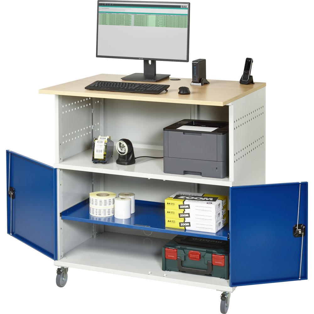 Product afbeelding: RAU computertafel, h x b x d 1.150 x 1.100 x 800 mm, werkblad met beukendecor, met 2 openslaande deuren