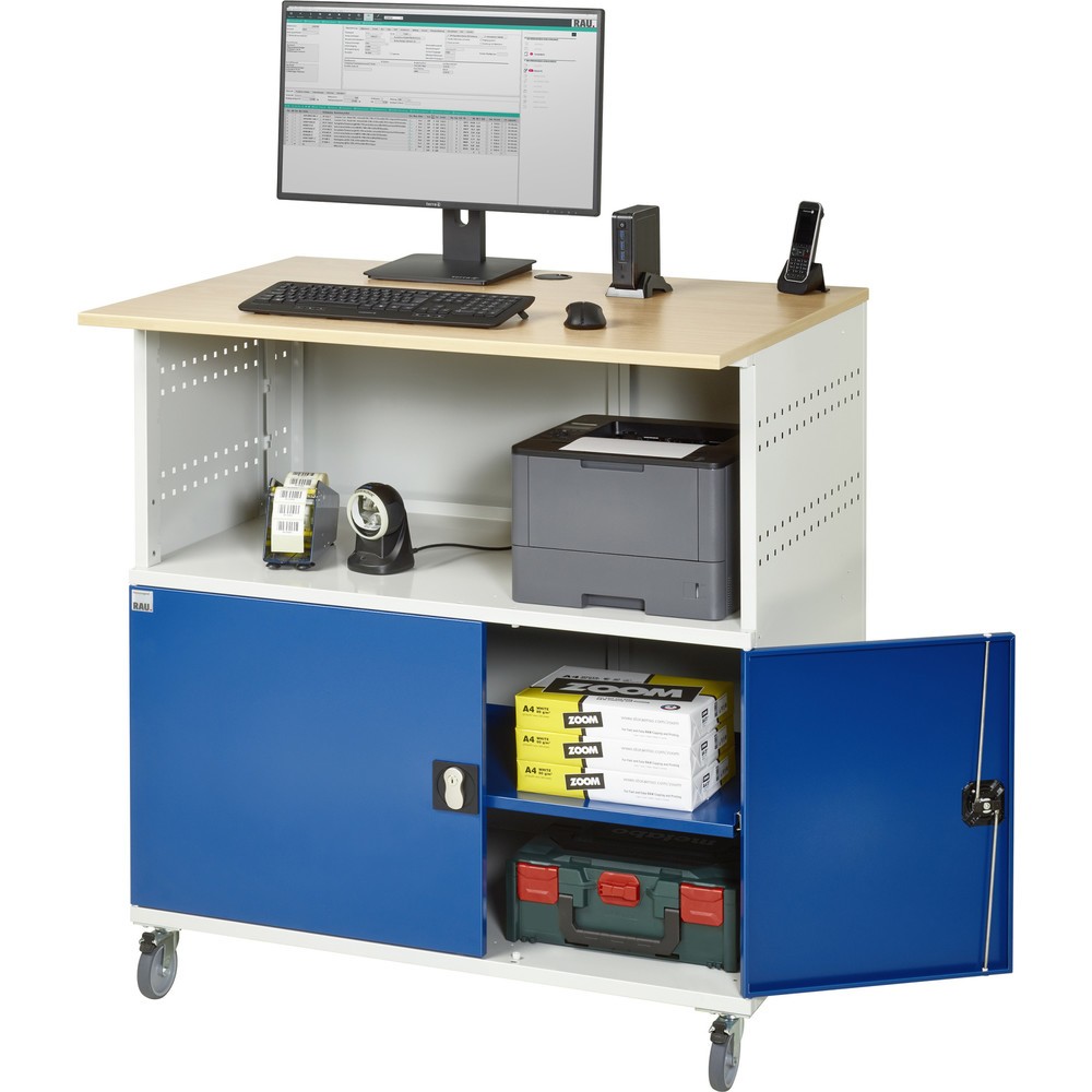 Productafbeelding nr. 4: RAU computertafel, h x b x d 1.150 x 1.100 x 800 mm, werkblad met beukendecor, met 2 openslaande deuren