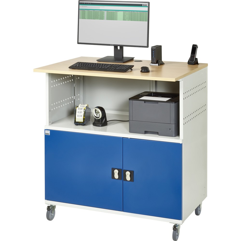 Productafbeelding nr. 5: RAU computertafel, h x b x d 1.150 x 1.100 x 800 mm, werkblad met beukendecor, met 2 openslaande deuren