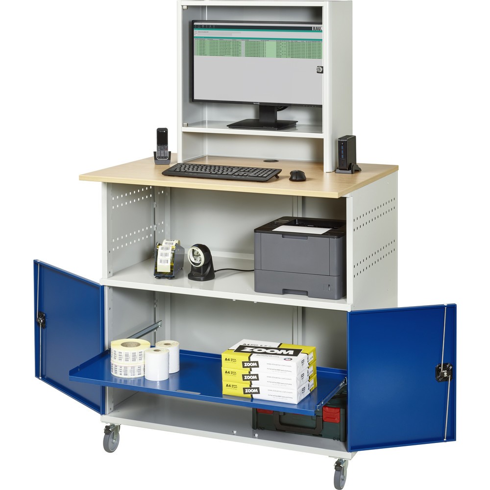 Productafbeelding nr. 4: RAU computertafel, h x b x d 1.860 x 1.100 x 800 mm, werkblad met beukendecor, met 2 openslaande deuren en monitorvak