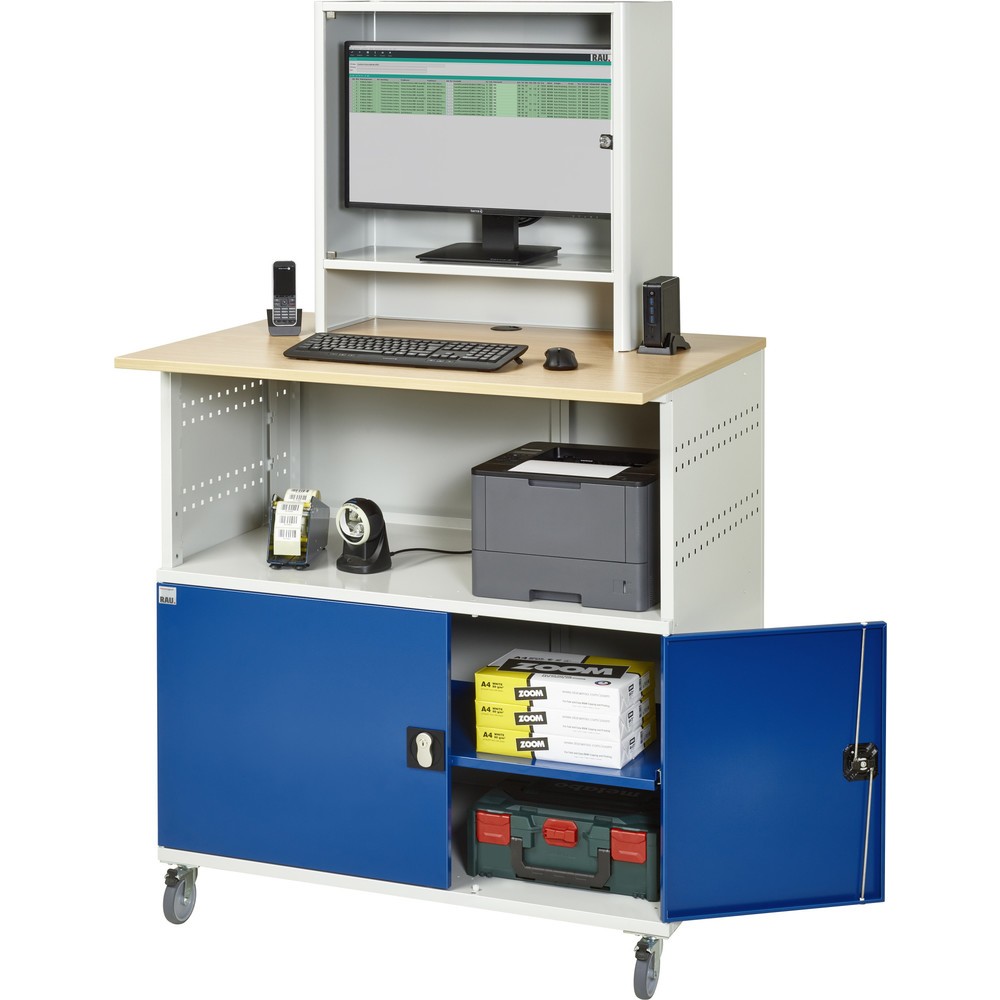 Productafbeelding nr. 5: RAU computertafel, h x b x d 1.860 x 1.100 x 800 mm, werkblad met beukendecor, met 2 openslaande deuren en monitorvak