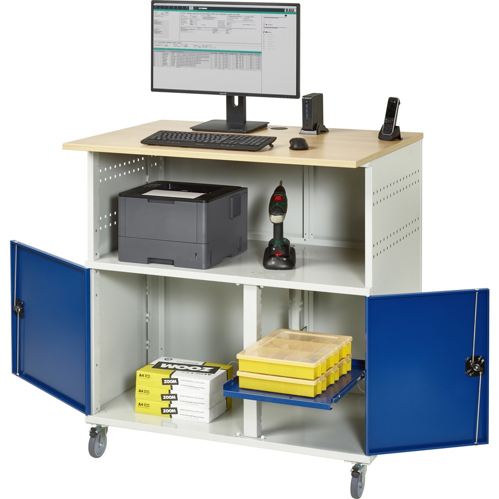 Productafbeelding nr. 4: RAU computertafel, h x b x d 1.150 x 1.100 x 800 mm, werkblad met beukendecor, met 2 openslaande deuren en contactdooslijst
