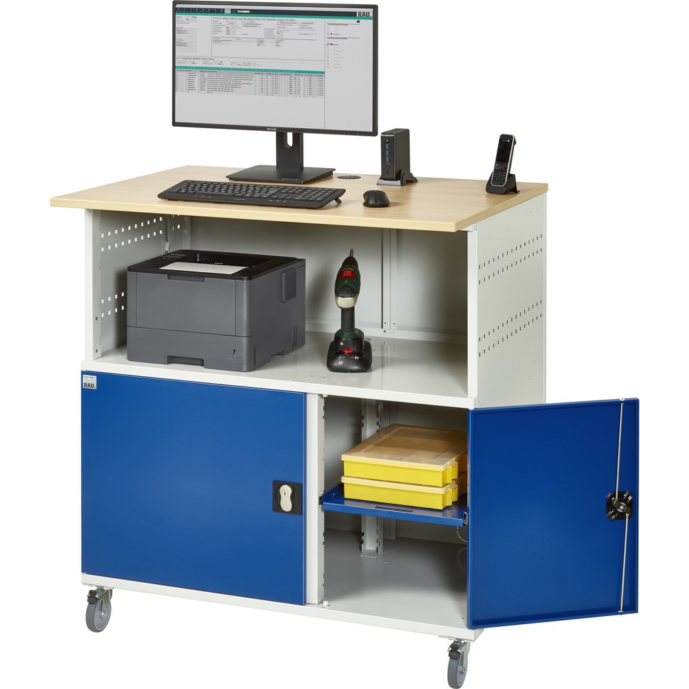 Productafbeelding nr. 5: RAU computertafel, h x b x d 1.150 x 1.100 x 800 mm, werkblad met beukendecor, met 2 openslaande deuren en contactdooslijst