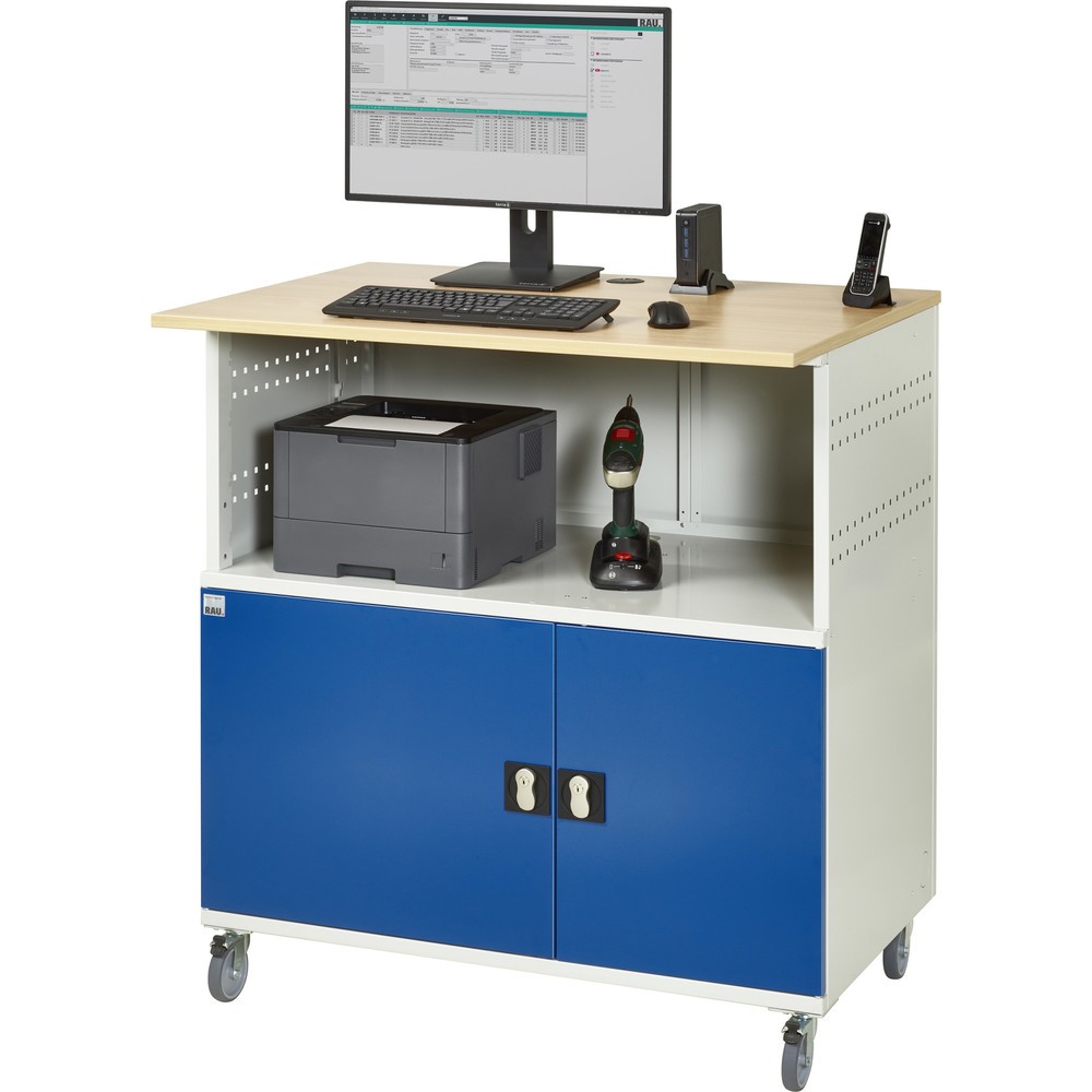 Productafbeelding nr. 6: RAU computertafel, h x b x d 1.150 x 1.100 x 800 mm, werkblad met beukendecor, met 2 openslaande deuren en contactdooslijst