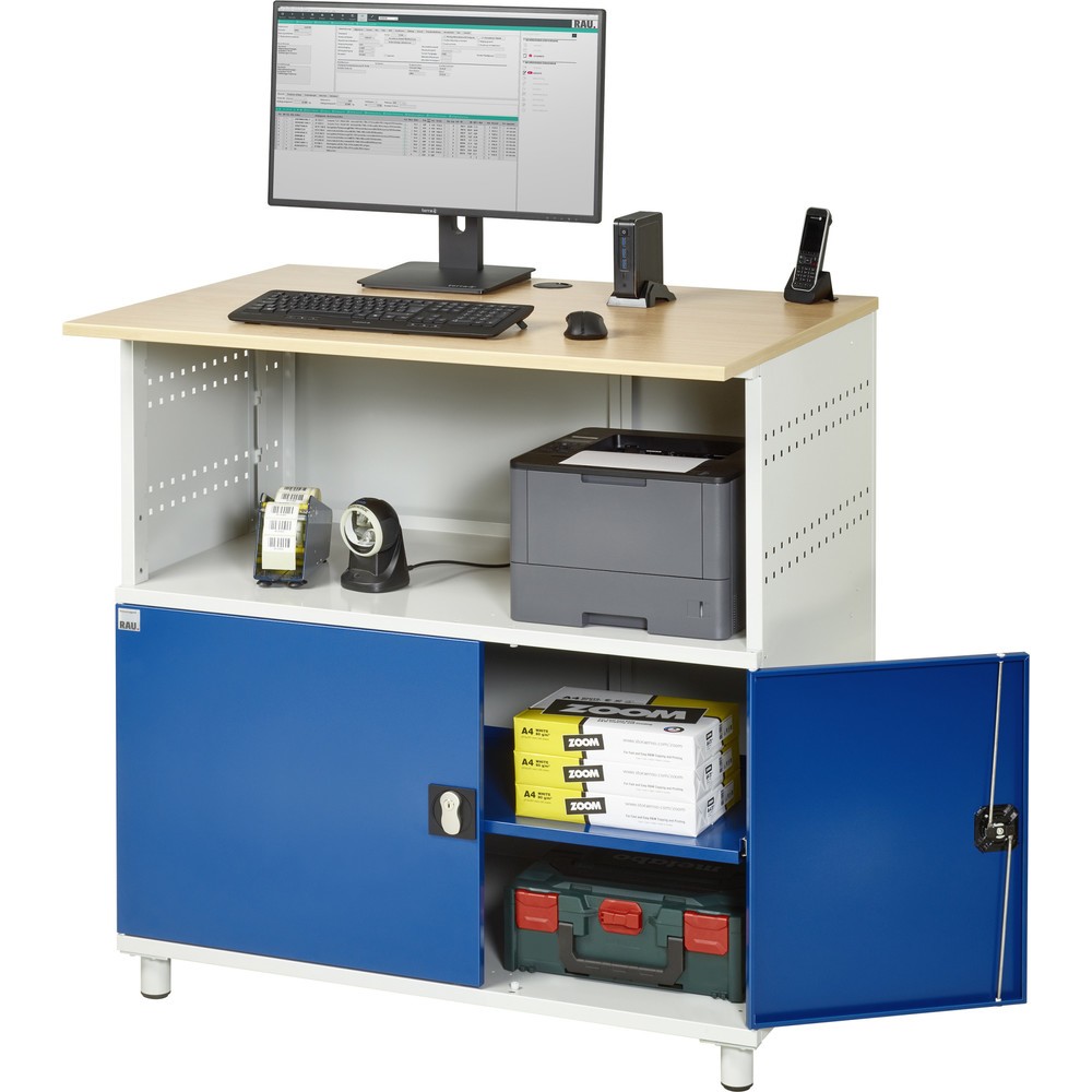 Productafbeelding nr. 2: RAU computertafel, h x b x d 1.100 x 1.100 x 800 mm, werkblad met beukendecor, met 2 openslaande deuren