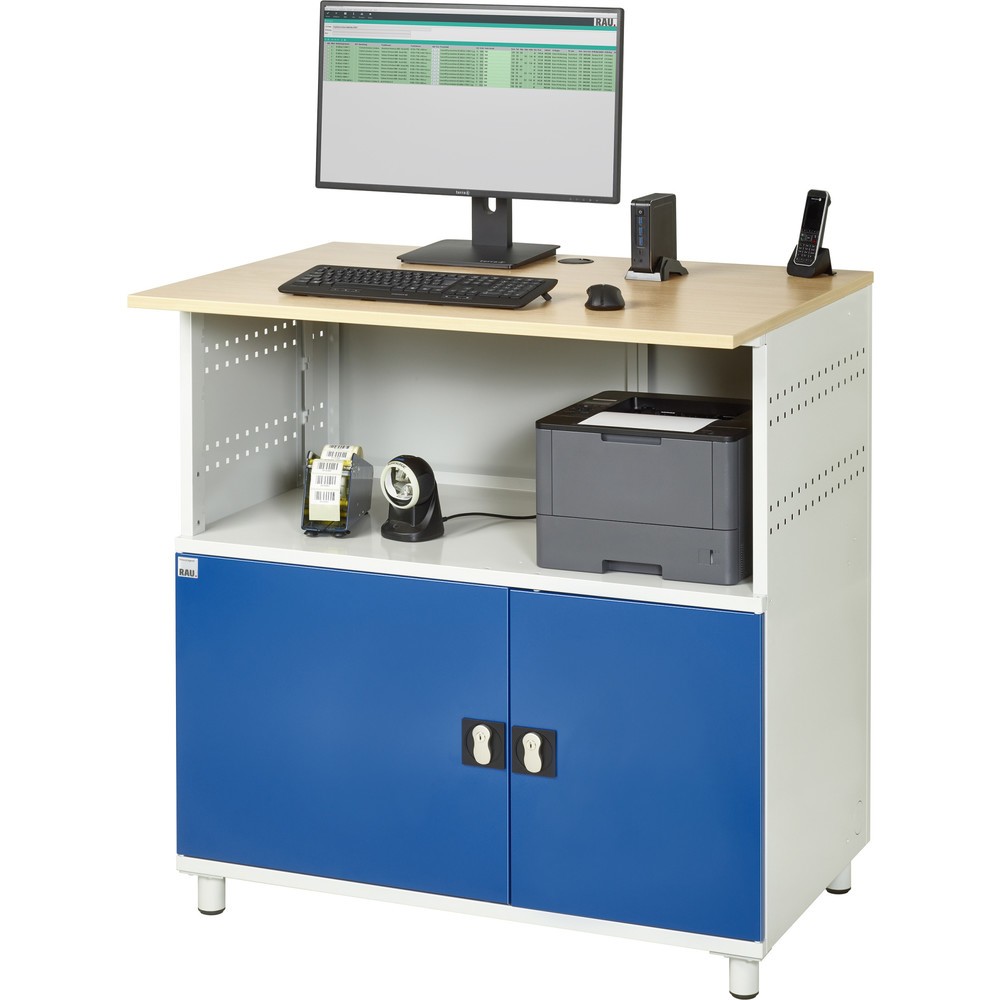 Productafbeelding nr. 3: RAU computertafel, h x b x d 1.100 x 1.100 x 800 mm, werkblad met beukendecor, met 2 openslaande deuren