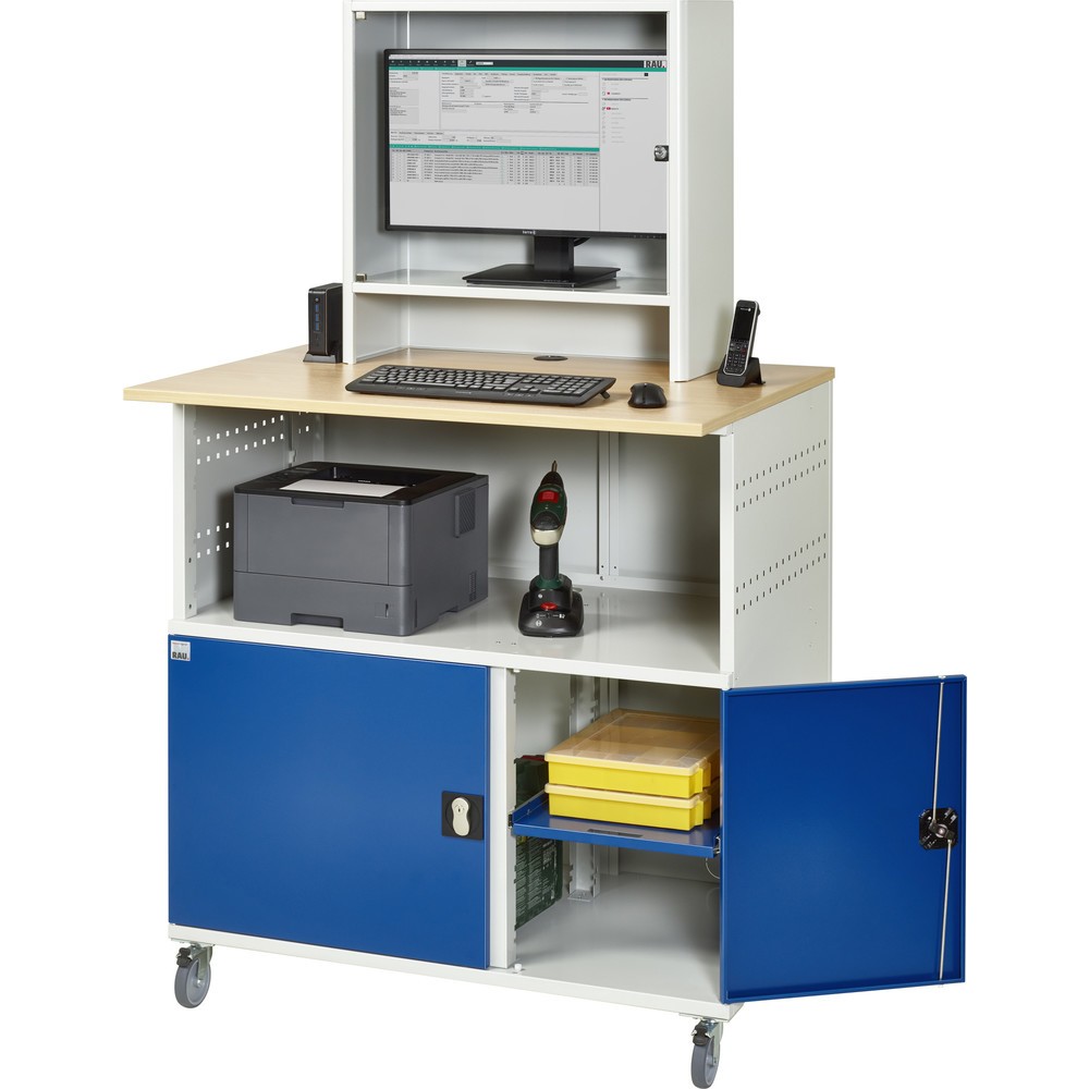 Productafbeelding nr. 4: RAU computertafel, h x b x d 1.860 x 1.100 x 800 mm, werkblad met beukendecor, met 2 openslaande deuren, contactdooslijst en monitorbehuizing