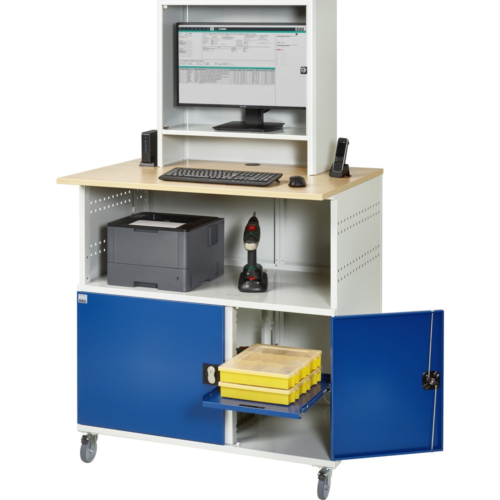 Productafbeelding nr. 5: RAU computertafel, h x b x d 1.860 x 1.100 x 800 mm, werkblad met beukendecor, met 2 openslaande deuren, contactdooslijst en monitorbehuizing