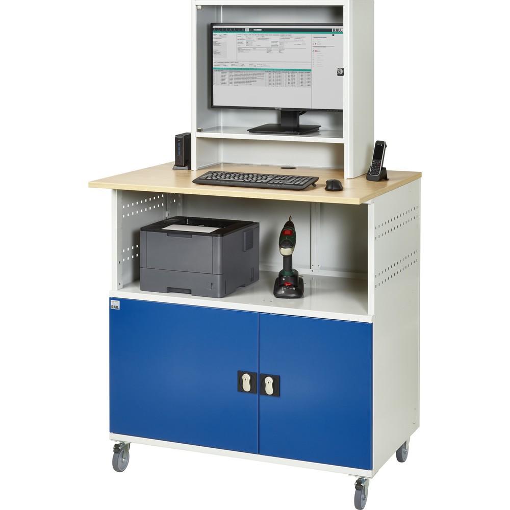 Productafbeelding nr. 6: RAU computertafel, h x b x d 1.860 x 1.100 x 800 mm, werkblad met beukendecor, met 2 openslaande deuren, contactdooslijst en monitorbehuizing