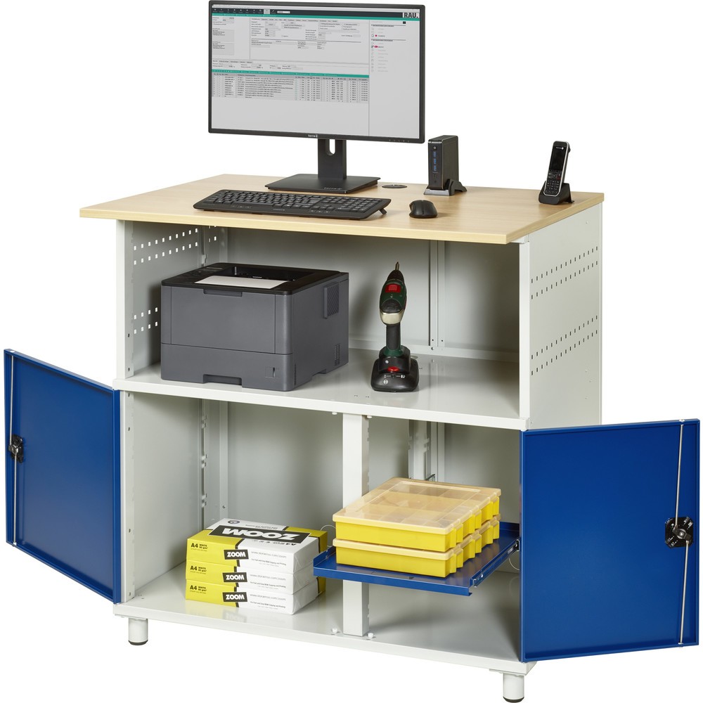 Productafbeelding nr. 4: RAU computertafel, h x b x d 1.100 x 1.100 x 800 mm, werkblad met beukendecor, met 2 openslaande deuren en contactdooslijst