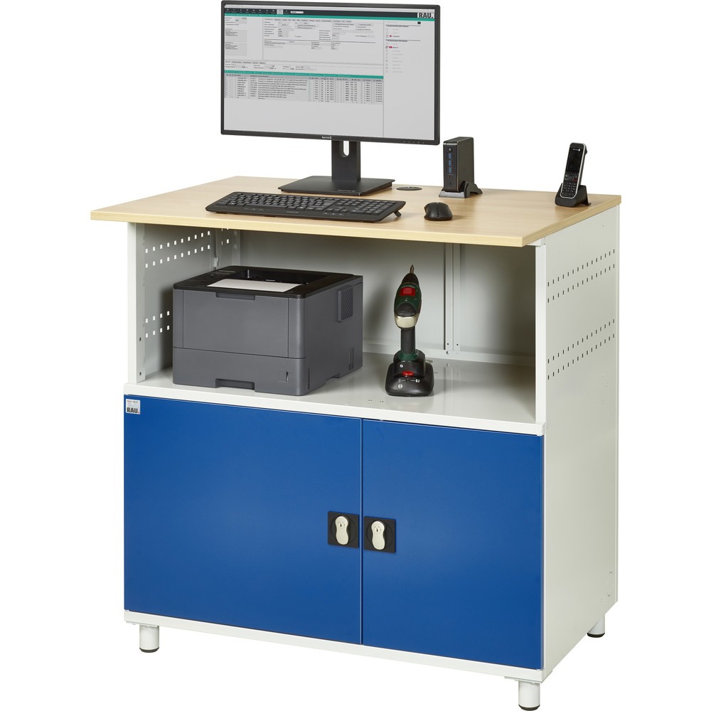 Productafbeelding nr. 6: RAU computertafel, h x b x d 1.100 x 1.100 x 800 mm, werkblad met beukendecor, met 2 openslaande deuren en contactdooslijst