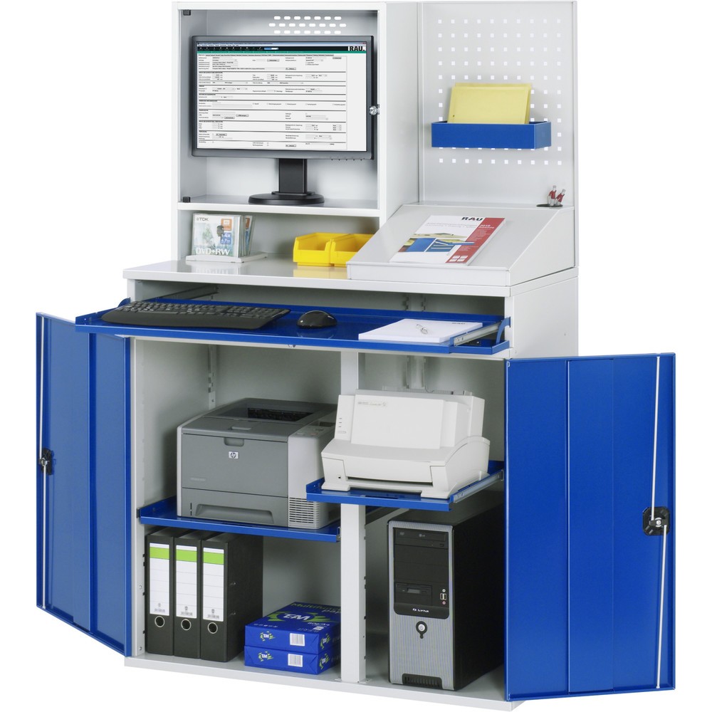 Productafbeelding nr. 1: RAU computerkast, h x b x d 1.770 x 1.100 x 520 mm, met 2 openslaande deuren, uitschuifblad voor het toetsenbord en monitorbehuizing