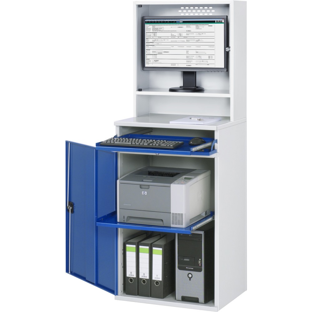 Product afbeelding: RAU computerkast, h x b x d 1.770 x 650 x 520 mm, met 1 openslaande deur, uitschuifblad voor het toetsenbord en monitorbehuizing