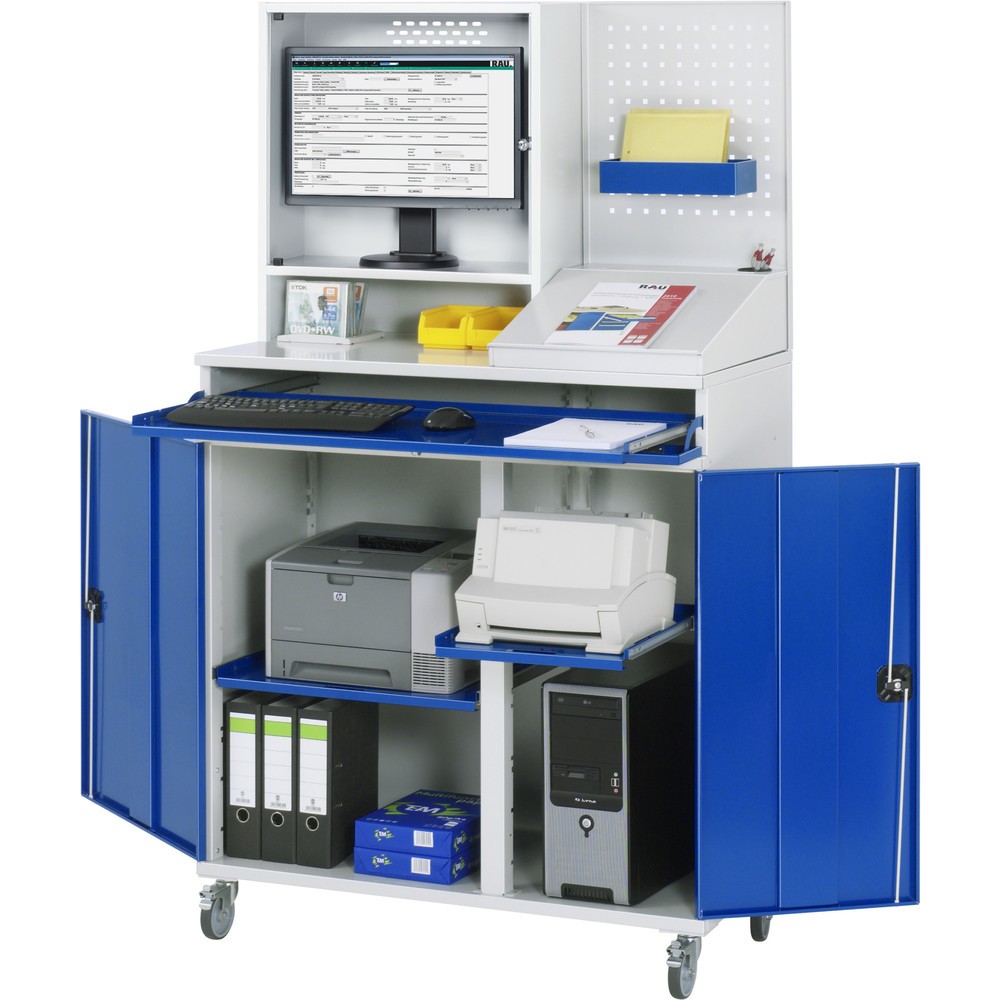 Productafbeelding nr. 1: RAU computerkast, h x b x d 1.895 x 1.100 x 520 mm, met 2 openslaande deuren, uitschuifblad voor het toetsenbord en monitorbehuizing