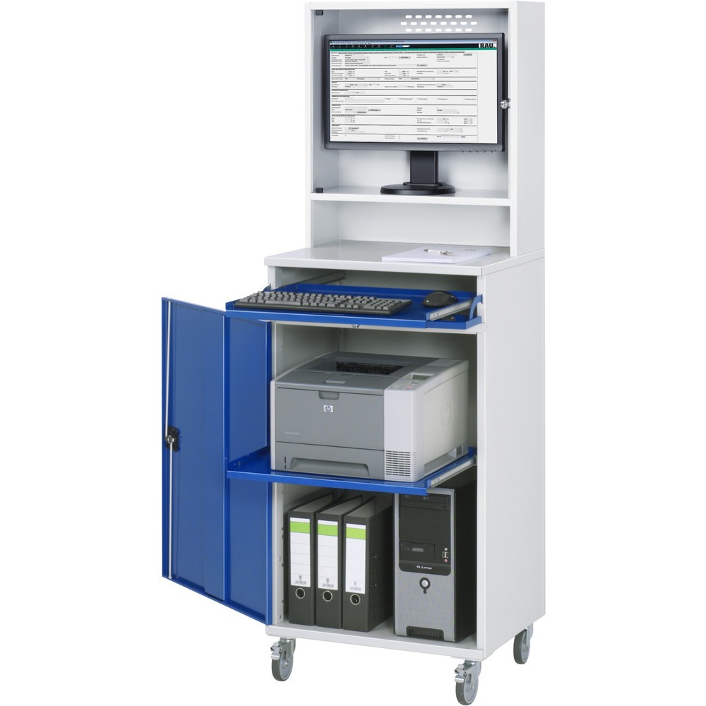 Product afbeelding: RAU computerkast, h x b x d 1.895 x 650 x 520 mm, met 1 openslaande deur, uitschuifblad voor het toetsenbord en monitorbehuizing