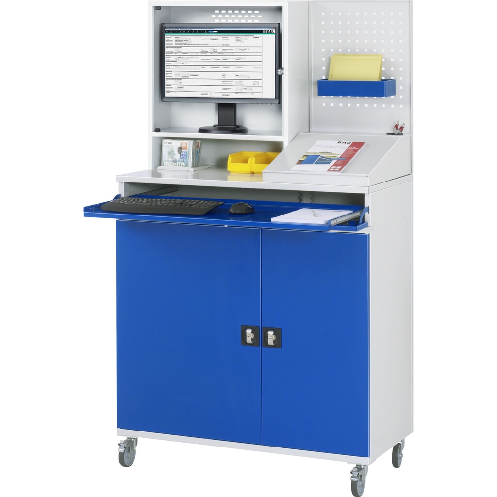 Mobiele computerkast RAU, monitorbehuizing, uitschuifblad voor het toetsenbord, dubbele draaideur, geperforeerde achterwand, aantal lades x h x b: 1 x 80 x 1.020 mm Productafbeelding nr. 3: Mobiele computerkast RAU, monitorbehuizing, uitschuifblad voor het toetsenbord, dubbele draaideur, geperforeerde achterwand, aantal lades x h x b: 1 x 80 x 1.020 mm