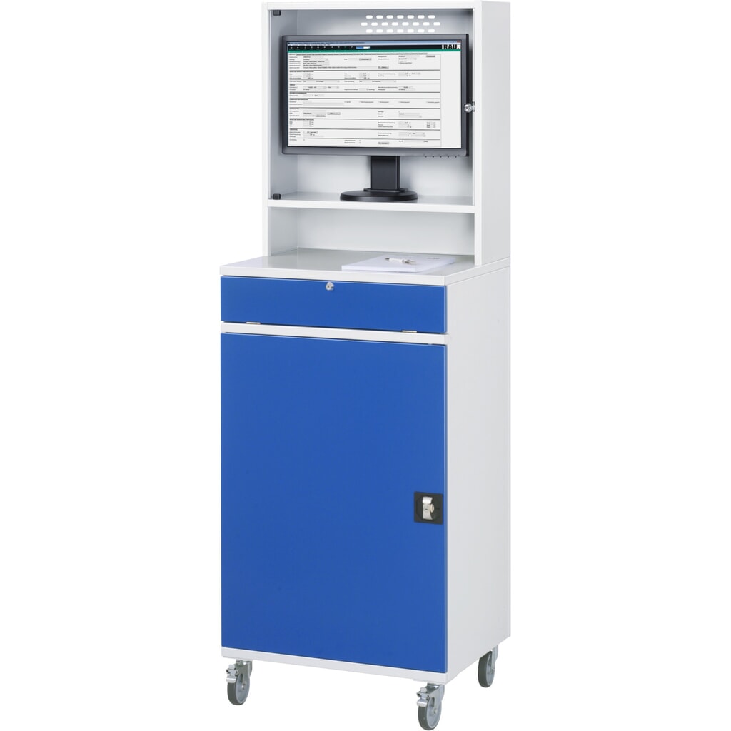 Mobiele computerkast RAU, monitorbehuizing, uitschuifblad voor het toetsenbord, draaideur, aantal lades x h x b: 2 x 80 x 570 mm Productafbeelding nr. 3: Mobiele computerkast RAU, monitorbehuizing, uitschuifblad voor het toetsenbord, draaideur, aantal lades x h x b: 2 x 80 x 570 mm