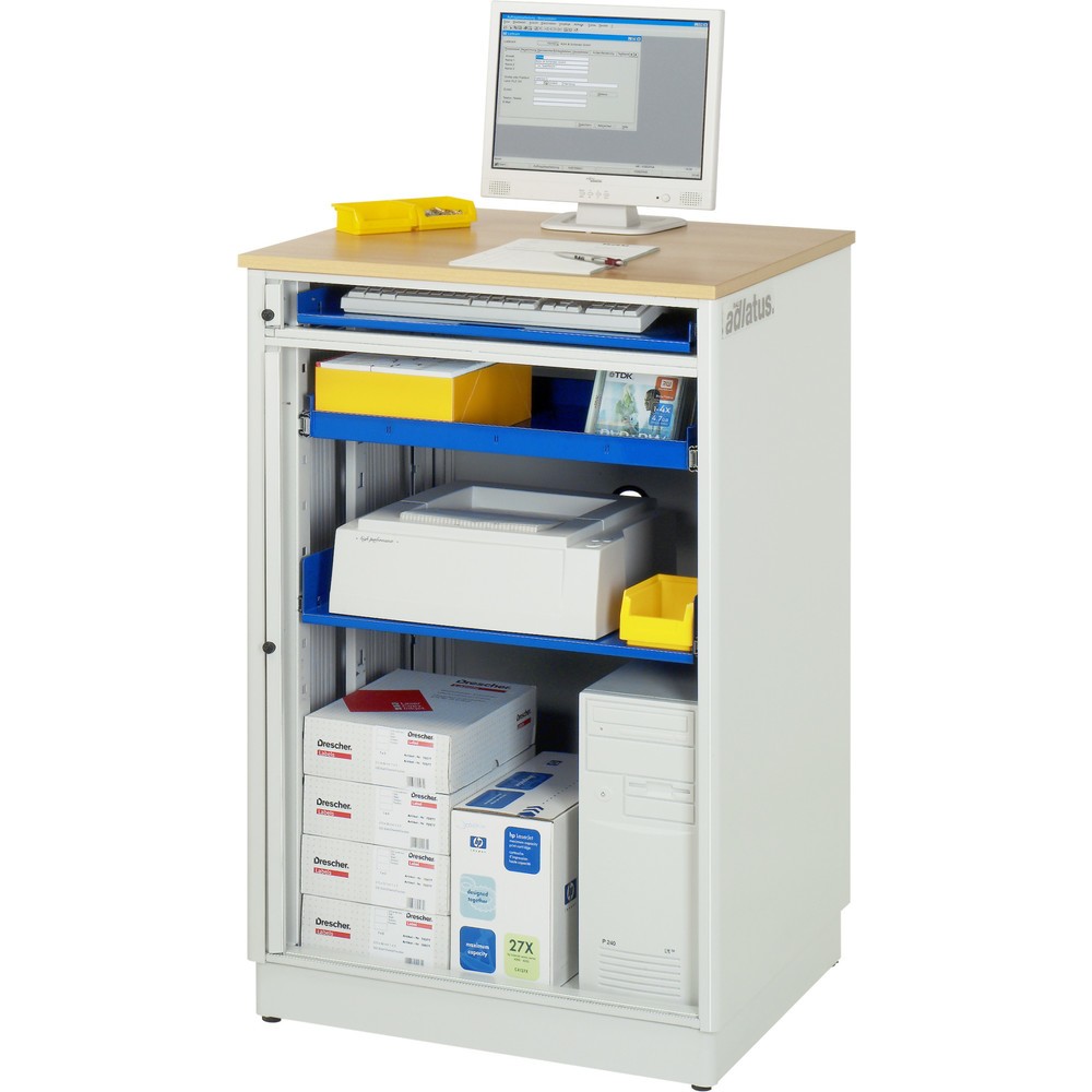 Productafbeelding nr. 2: RAU computerstations, h x b x d 1.100 x 720 x 660 mm, werkblad met beukendecor, met rolluik, contactdooslijst