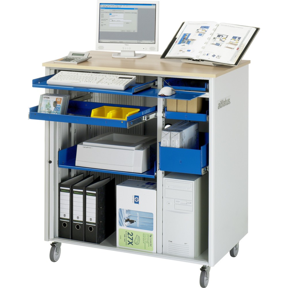 Productafbeelding nr. 1: RAU computerstations, h x b x d 1.100 x 1.030 x 660 mm, werkblad met beukendecor, met rolluik, contactdooslijst, lade