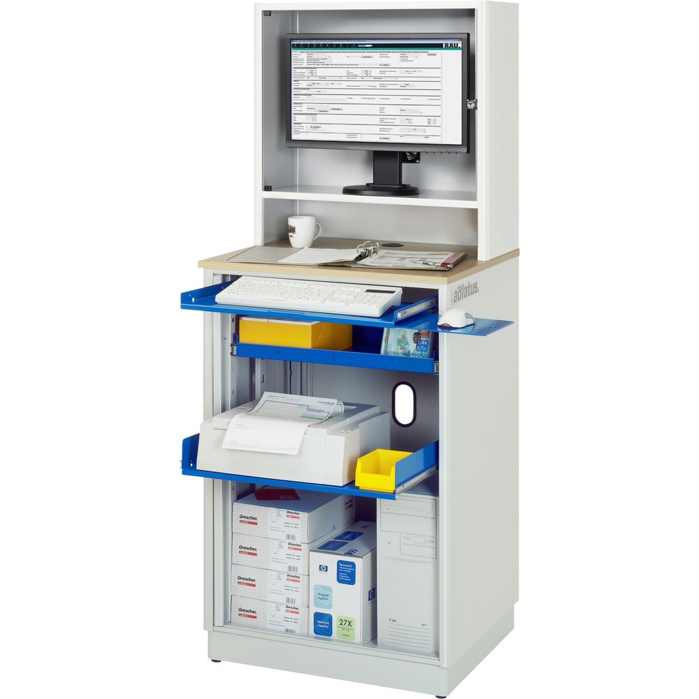 Productafbeelding nr. 1: RAU computerstations, h x b x d 1.810 x 720 x 660 mm, werkblad met beukendecor, met rolluik, contactdooslijst