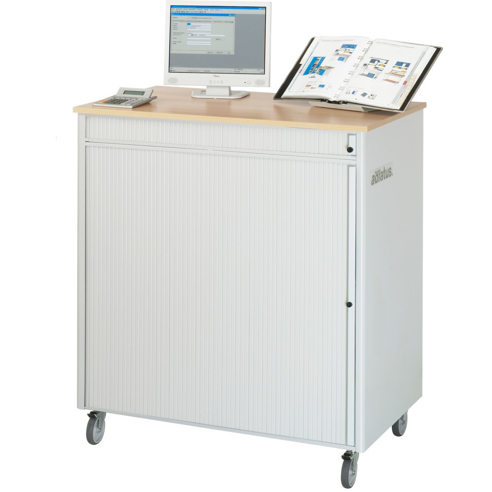 Productafbeelding nr. 2: RAU computerstations, h x b x d 1.100 x 1.030 x 660 mm, werkblad met beukendecor, met rolluik, contactdooslijst, lade