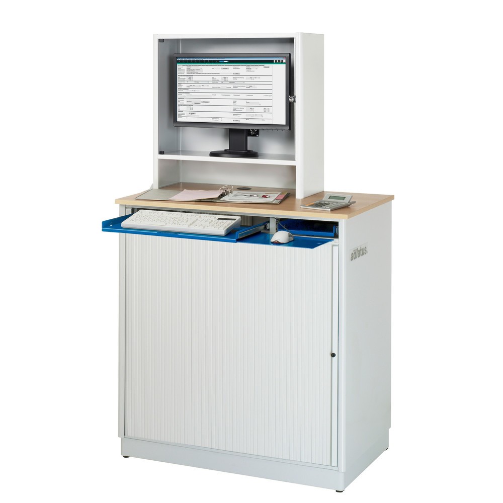 Productafbeelding nr. 2: RAU computerstations, h x b x d 1.810 x 1.030 x 660 mm, werkblad met beukendecor, met rolluik, contactdooslijst, lade en monitorbehuizing