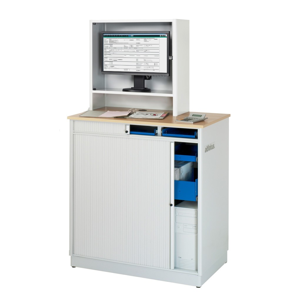 Productafbeelding nr. 3: RAU computerstations, h x b x d 1.810 x 1.030 x 660 mm, werkblad met beukendecor, met rolluik, contactdooslijst, lade en monitorbehuizing