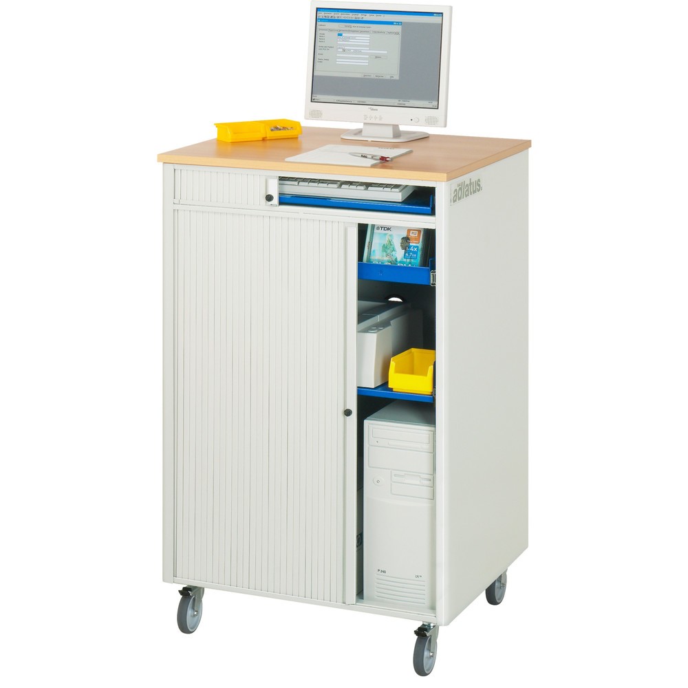 Productafbeelding nr. 3: RAU computerstations, h x b x d 1.100 x 720 x 660 mm, werkblad met beukendecor, met rolluik, contactdooslijst en wielset