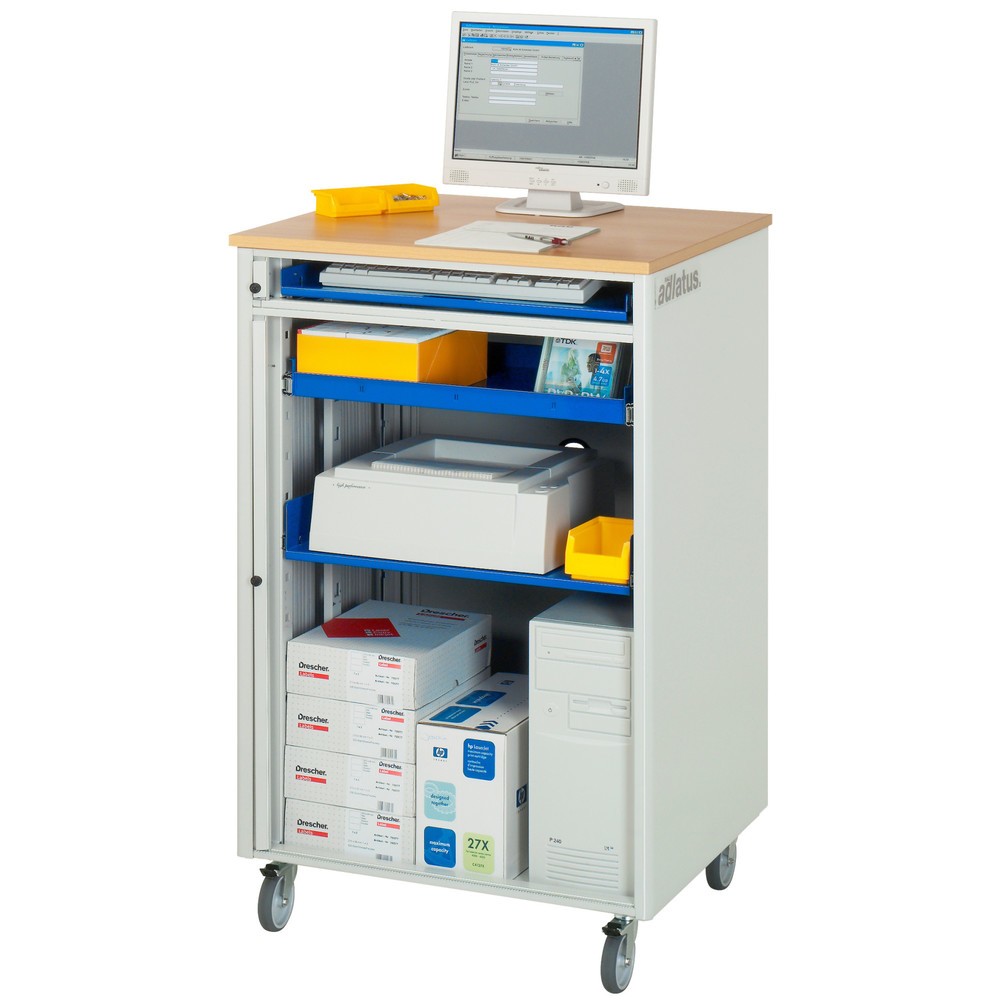 Productafbeelding nr. 5: RAU computerstations, h x b x d 1.100 x 720 x 660 mm, werkblad met beukendecor, met rolluik, contactdooslijst en wielset