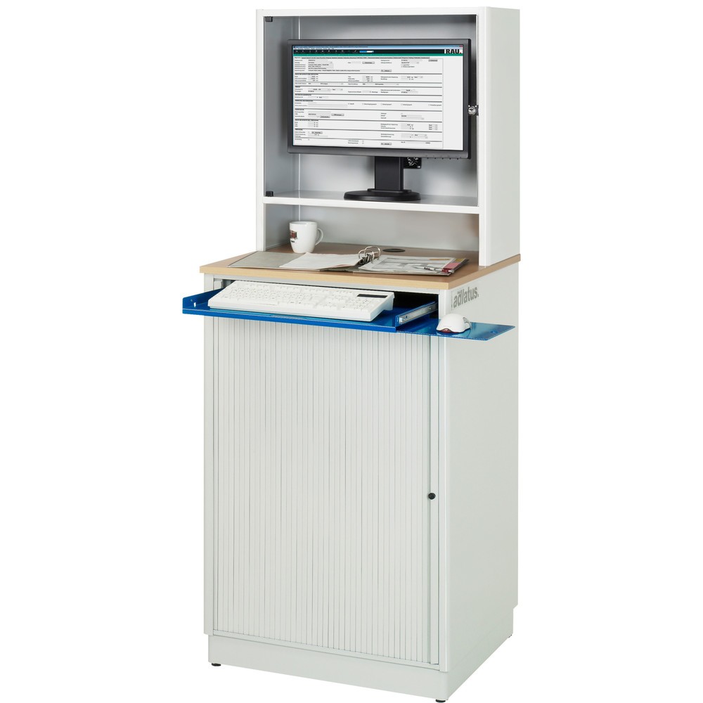 Productafbeelding nr. 2: RAU computerstations, h x b x d 1.810 x 720 x 660 mm, werkblad met beukendecor, met rolluik, contactdooslijst