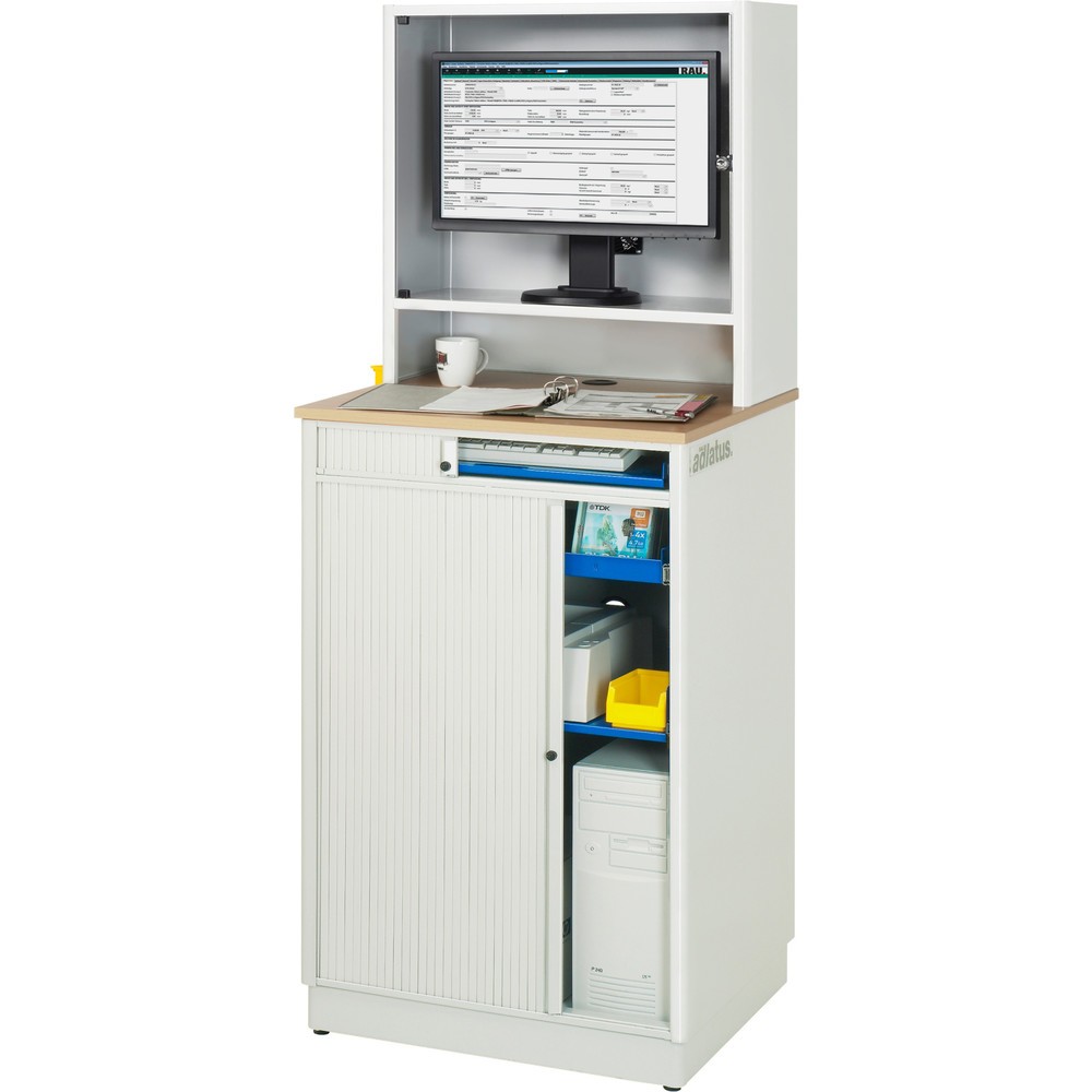 Productafbeelding nr. 3: RAU computerstations, h x b x d 1.810 x 720 x 660 mm, werkblad met beukendecor, met rolluik, contactdooslijst