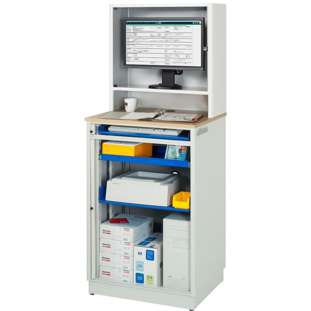 Productafbeelding nr. 5: RAU computerstations, h x b x d 1.810 x 720 x 660 mm, werkblad met beukendecor, met rolluik, contactdooslijst