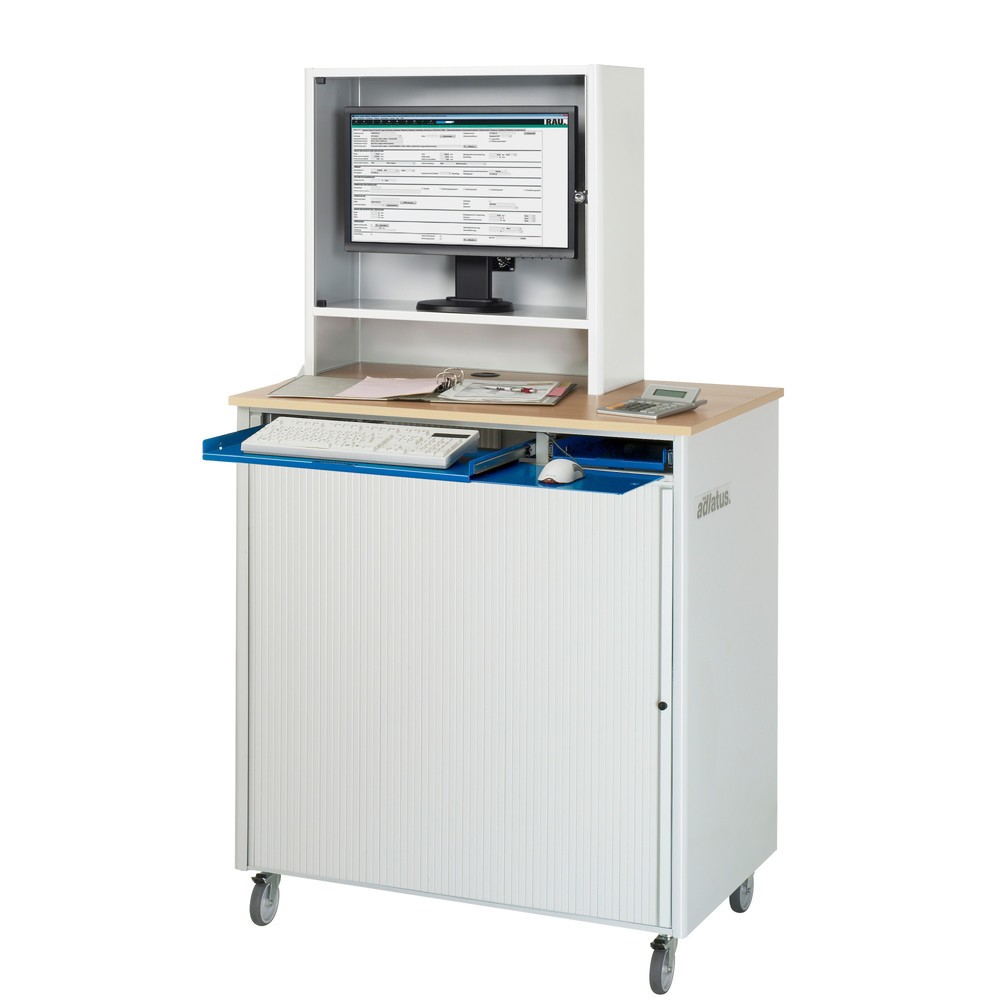 Productafbeelding nr. 2: RAU computerstations, h x b x d 1.810 x 1.030 x 660 mm, werkblad met beukendecor, met rolluik, contactdooslijst, wielset en monitorbehuizing