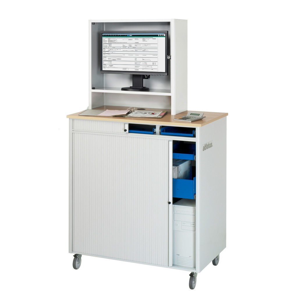 Productafbeelding nr. 3: RAU computerstations, h x b x d 1.810 x 1.030 x 660 mm, werkblad met beukendecor, met rolluik, contactdooslijst, wielset en monitorbehuizing