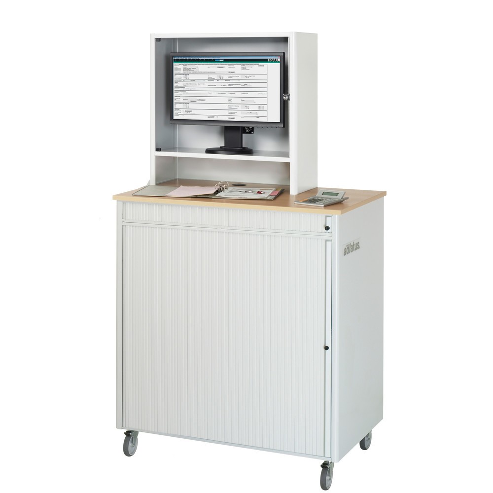 Productafbeelding nr. 4: RAU computerstations, h x b x d 1.810 x 1.030 x 660 mm, werkblad met beukendecor, met rolluik, contactdooslijst, wielset en monitorbehuizing