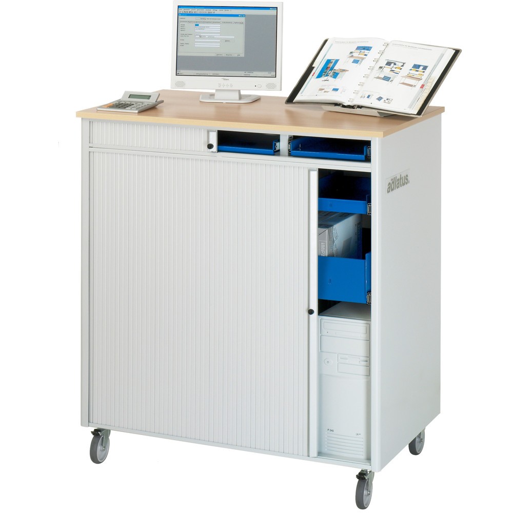 Productafbeelding nr. 4: RAU computerstations, h x b x d 1.100 x 1.030 x 660 mm, werkblad met beukendecor, met rolluik, contactdooslijst, lade