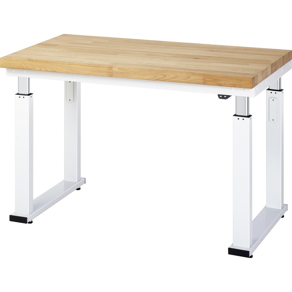 Product afbeelding: RAU elektrisch in hoogte verstelbare werkbank serie adlatus 600, h x b x d 740-1.140 x 1.250 x 700 mm, massief beuken werkblad