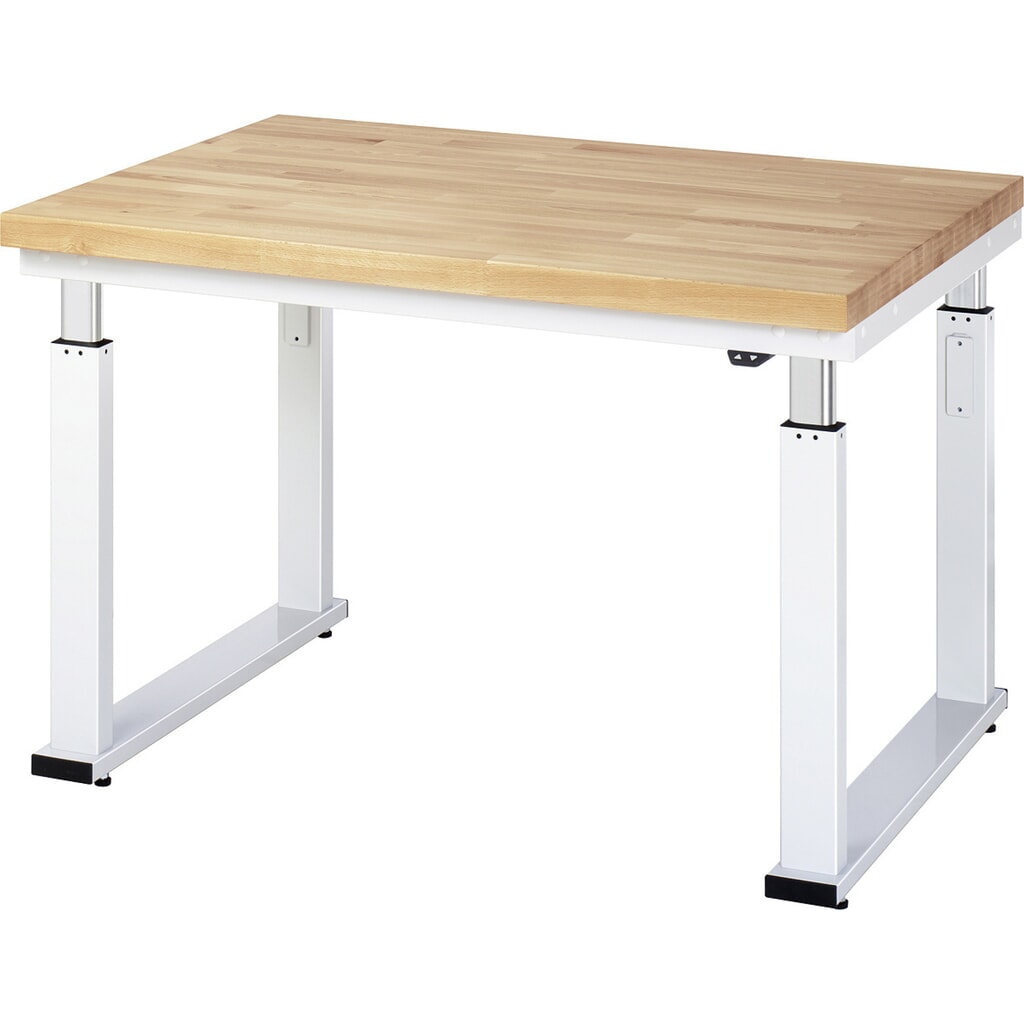 Product afbeelding: RAU elektrisch in hoogte verstelbare werkbank serie adlatus 600, h x b x d 740-1.140 x 1.250 x 900 mm, massief beuken werkblad