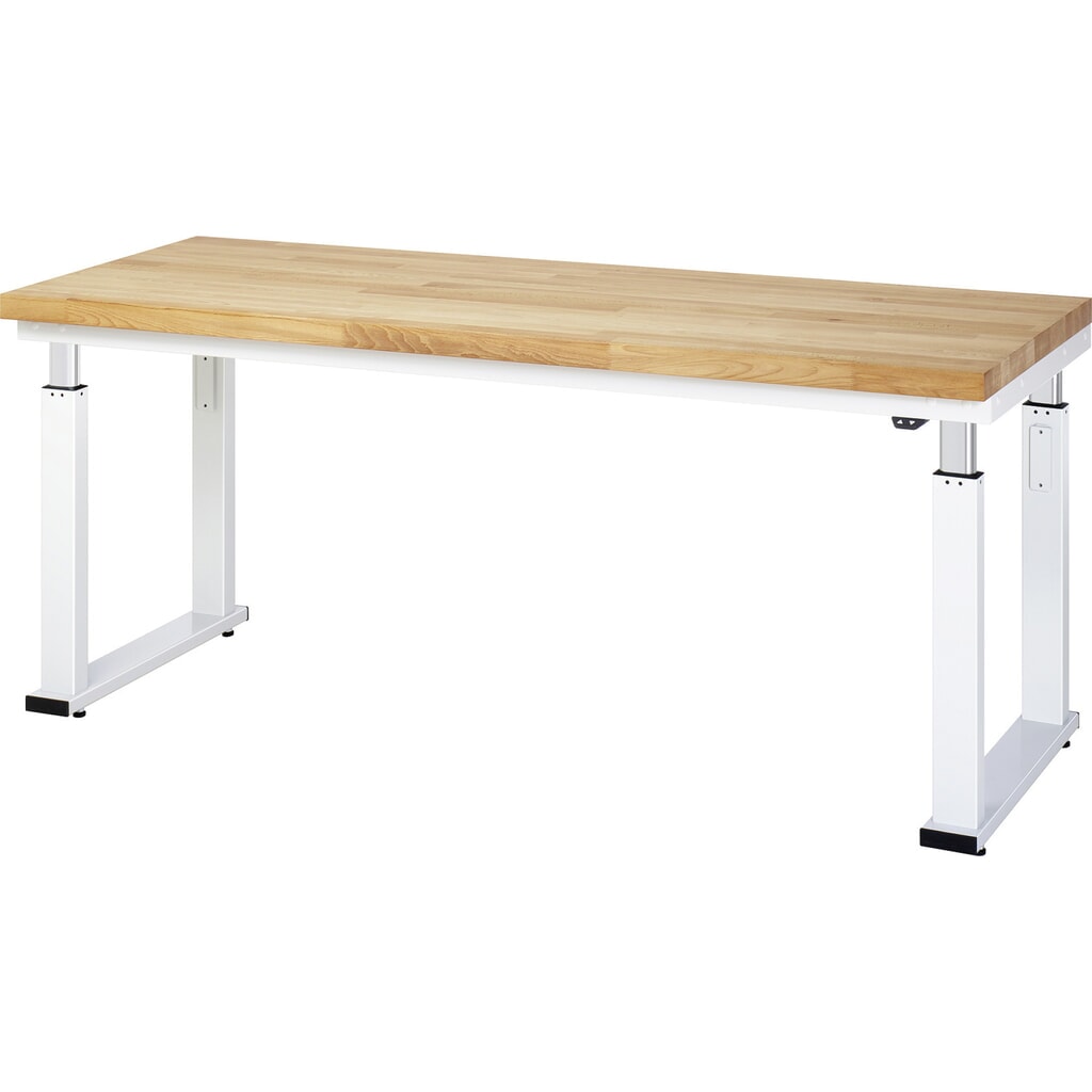 Product afbeelding: RAU elektrisch in hoogte verstelbare werkbank serie adlatus 600, h x b x d 740-1.140 x 2.000 x 700 mm, massief beuken werkblad