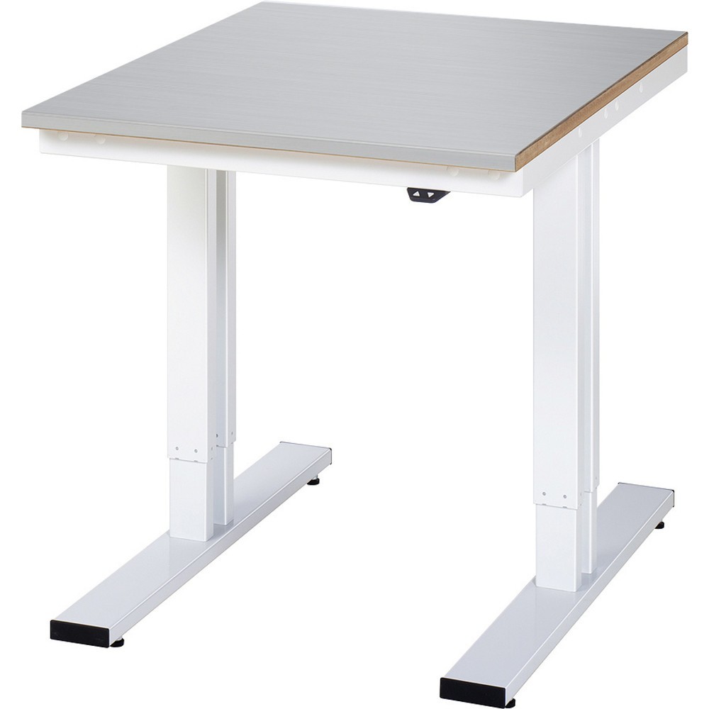 Product afbeelding: RAU elektrisch in hoogte verstelbare werktafel serie adlatus 300, h x b x d 720-1.120 x 750 x 1.000 mm, werkblad met bekleding van roestvrijstalen plaat