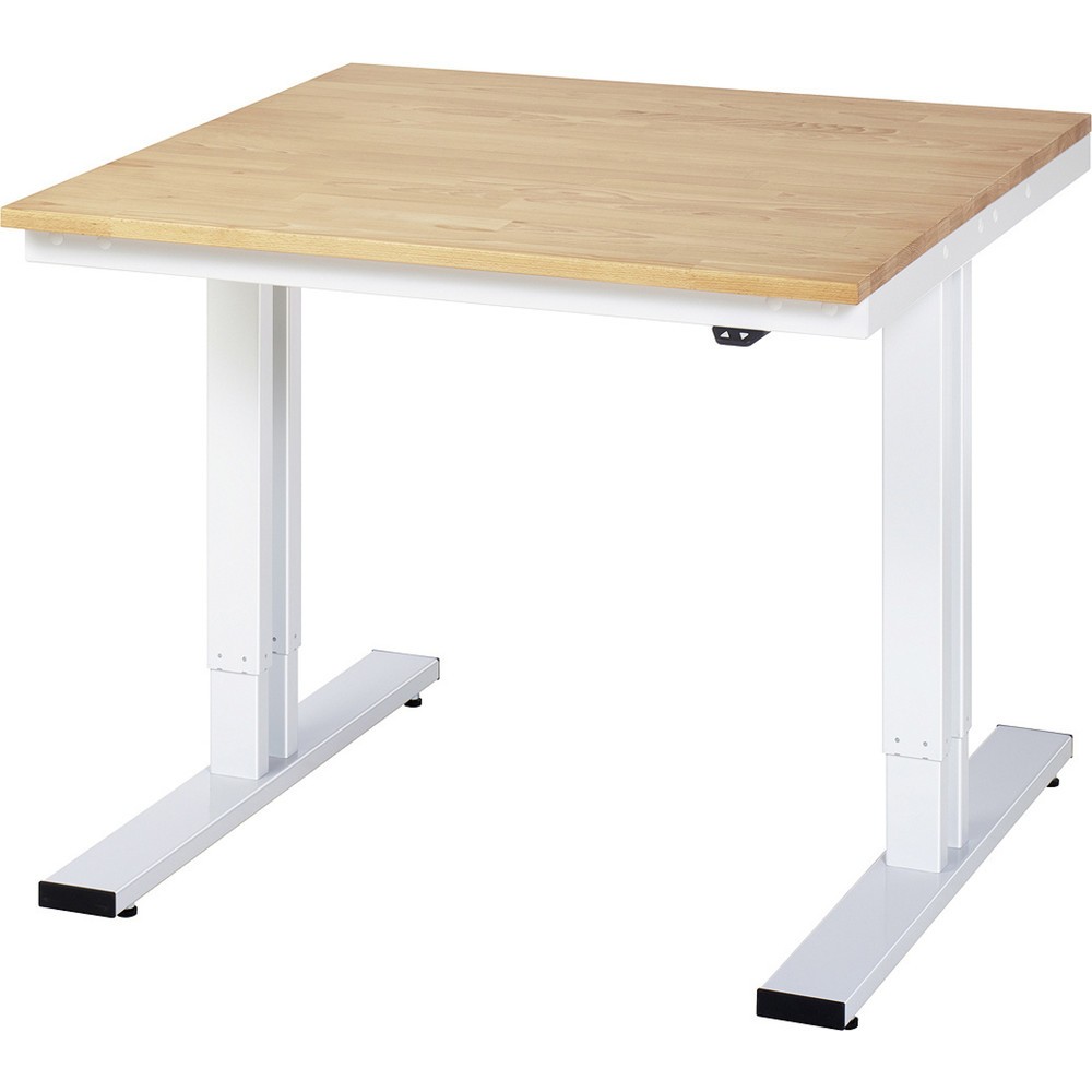 Product afbeelding: RAU elektrisch in hoogte verstelbare werktafel serie adlatus 300, h x b x d 720-1.120 x 1.000 x 1.000 mm, massief beuken werkblad