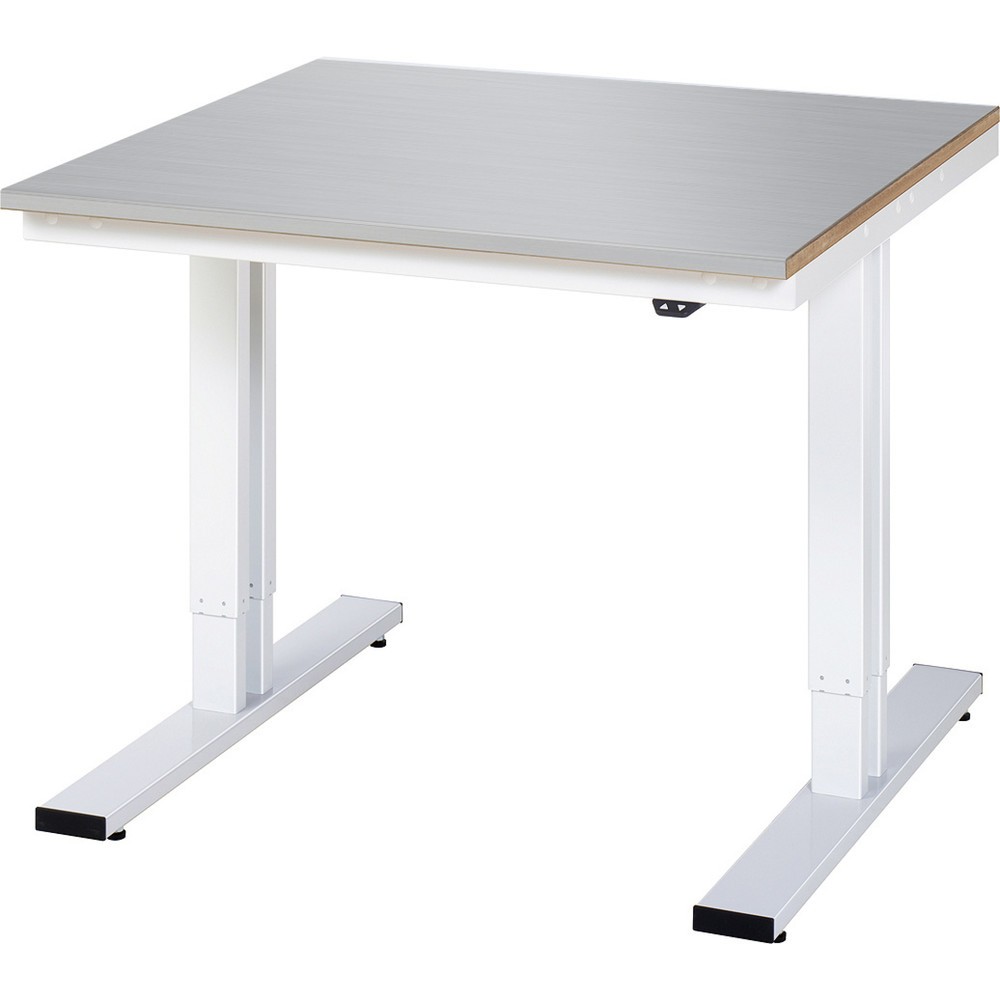 Product afbeelding: RAU elektrisch in hoogte verstelbare werktafel serie adlatus 300, h x b x d 720-1.120 x 1.000 x 1.000 mm, bekleding van roestvrijstalen plaat