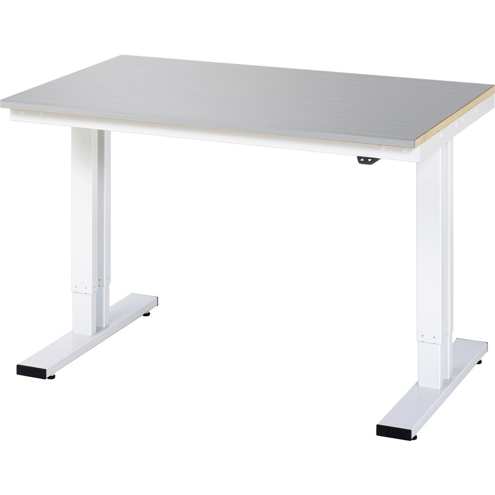 Product afbeelding: RAU elektrisch in hoogte verstelbare werktafel serie adlatus 300, h x b x d 720-1.120 x 1.250 x 800 mm, werkblad met bekleding van roestvrijstalen plaat