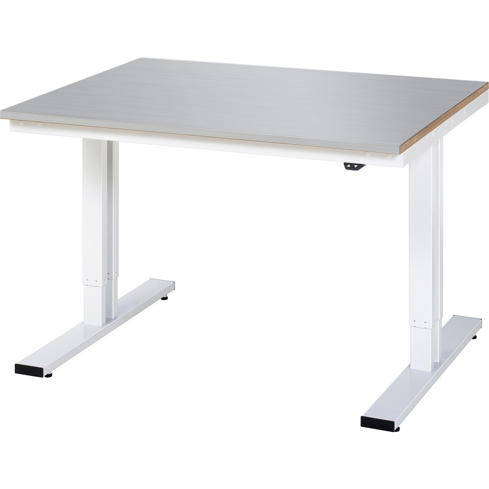 Product afbeelding: RAU elektrisch in hoogte verstelbare werktafel serie adlatus 300, h x b x d 720-1.120 x 1.250 x 1.000 mm, werkblad met bekleding van roestvrijstalen plaat