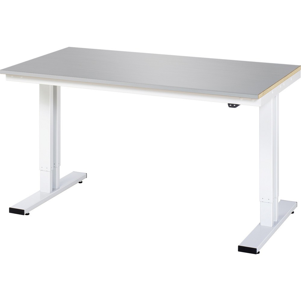 Product afbeelding: RAU elektrisch in hoogte verstelbare werktafel serie adlatus 300, h x b x d 720-1.120 x 1.500 x 800 mm, werkblad met bekleding van roestvrijstalen plaat