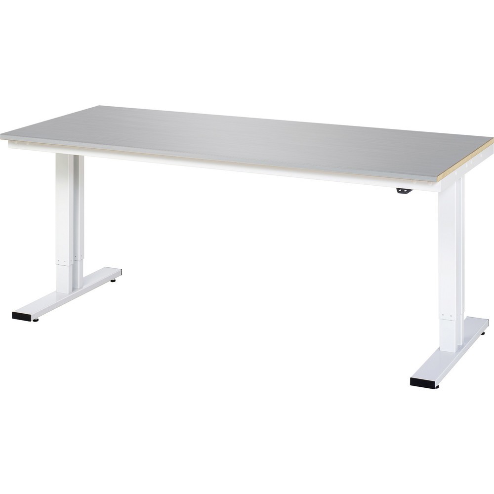 Product afbeelding: RAU elektrisch in hoogte verstelbare werktafel serie adlatus 300, h x b x d 720-1.120 x 2.000 x 800 mm, werkblad met bekleding van roestvrijstalen plaat