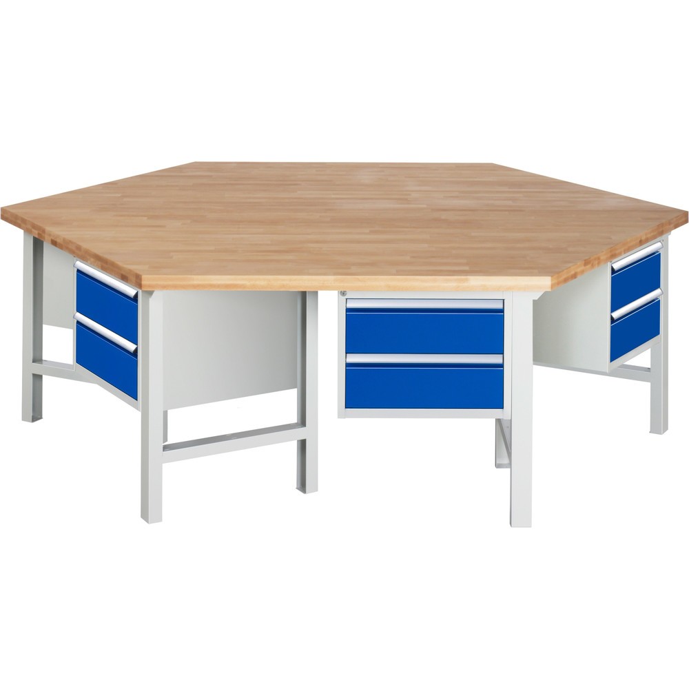 Productafbeelding nr. 1: RAU groepswerkbank serie 4000, h x b x d 790-1.140 x 2.700 x 2.340 mm, 6 onderbouwkasten, met telkens 2 lades