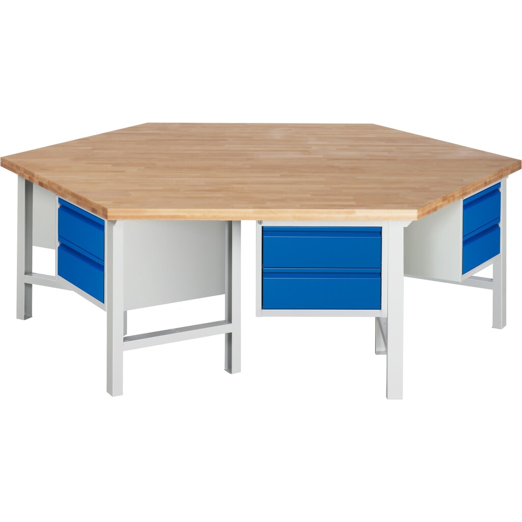 Product afbeelding: RAU groepswerkbank serie 4000, 6 kasten, hxbxd 840 x 2.700 x 2.340 mm, x voor 90% uittrekbare lades met greeprand