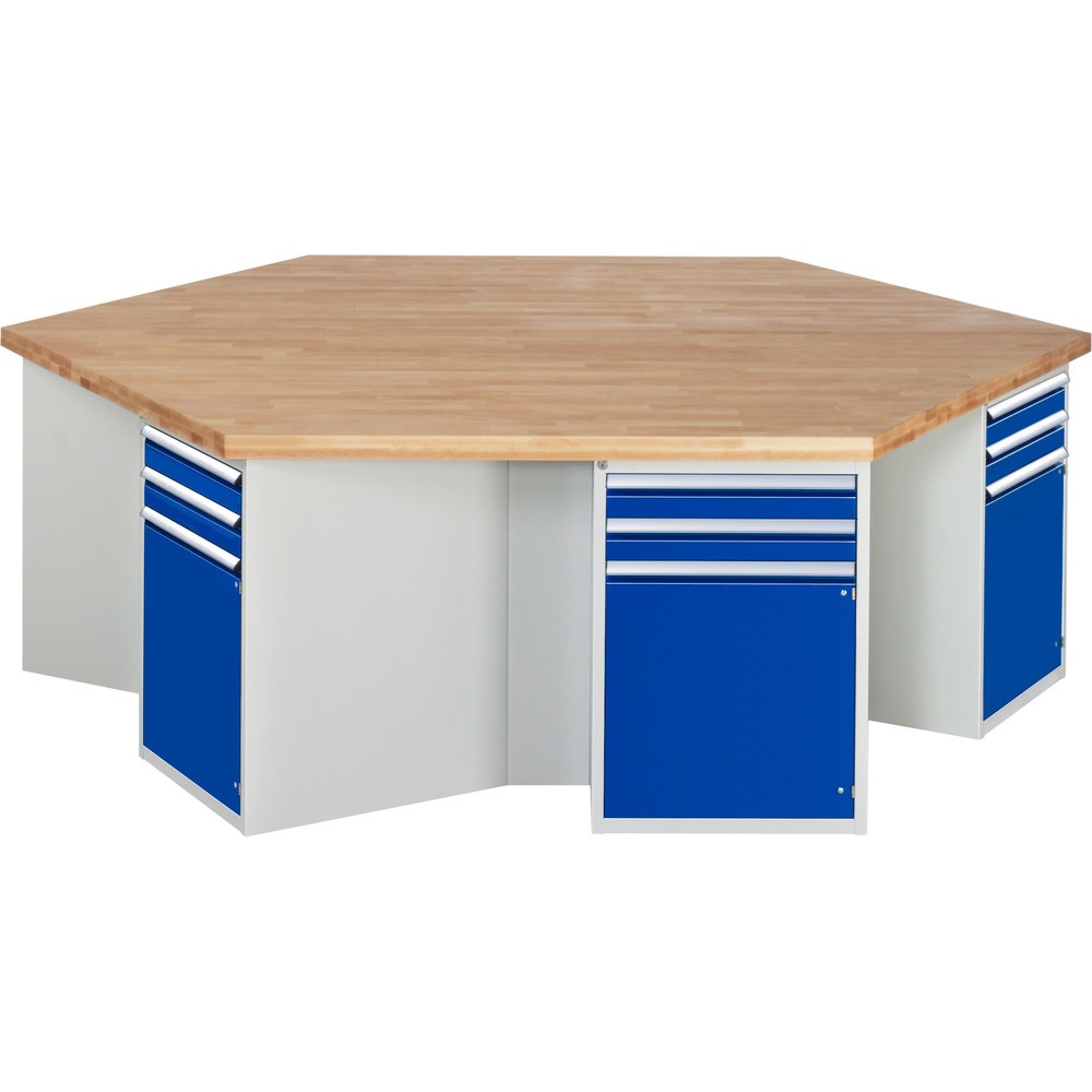 Product afbeelding: RAU groepswerkbank serie 4000, 6 kasten met sokkel, hxbxd 890 x 2.700 x 2.340 mm, x voor 100% uittrekbare lades, 1 legbord